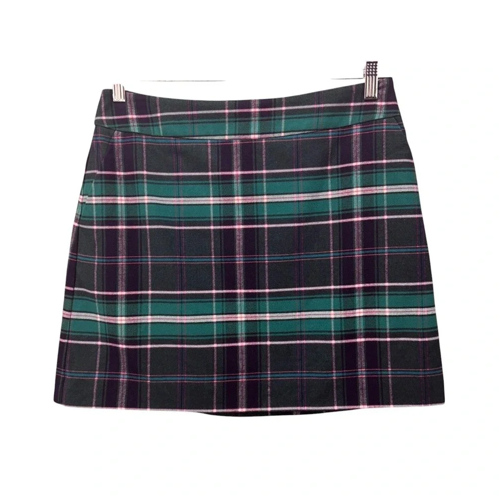 Crown Any Ivy‎ Wool Plaid Mini Skirt Green 8